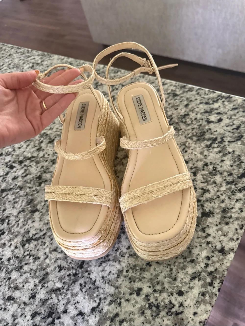 Steve Madden Beige Braided Espadrille Wedge Sandals